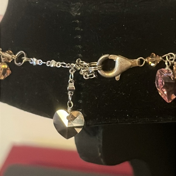 Swarovski Crystal Pink & Yellow 925 Silver Heart Cluster Choker Necklace - Picture 5 of 6